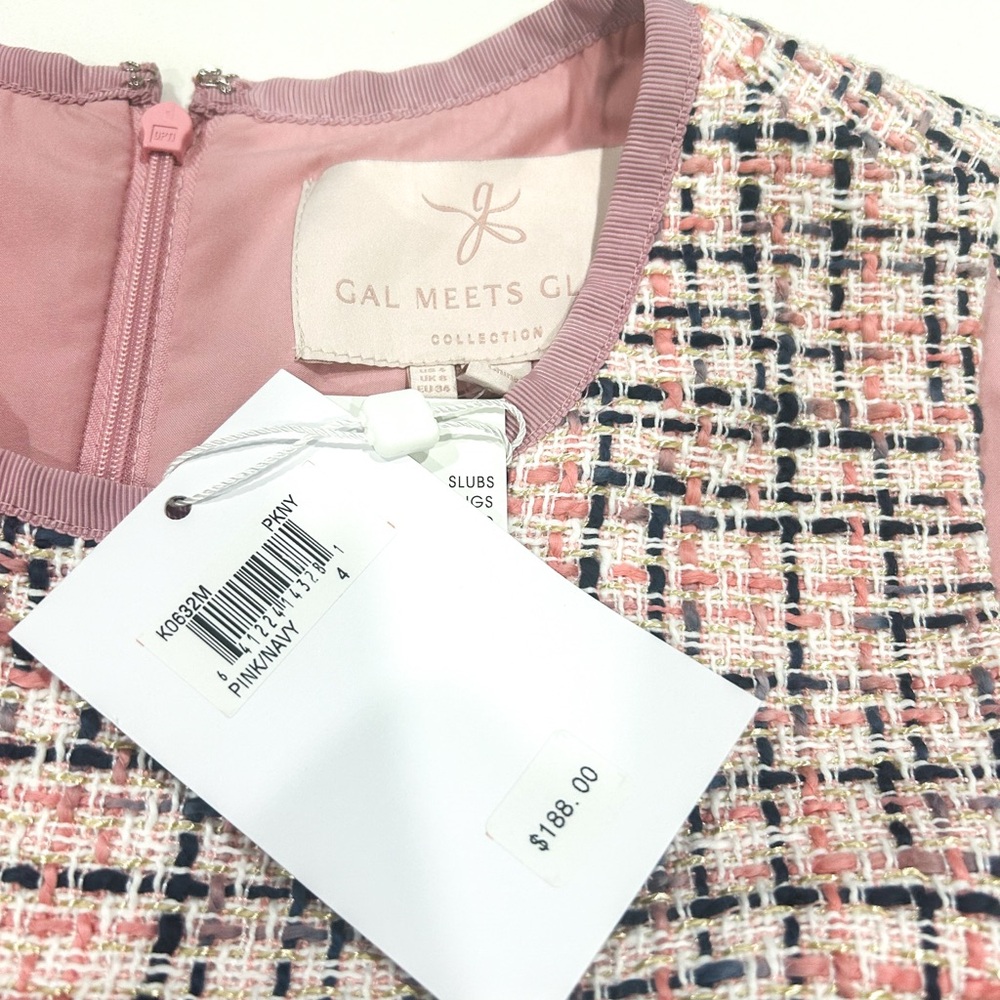 Gal Meets Glam Annika Tweed Dress Pink Boucle Peplum Hem Size 4 NWT - Picture 11 of 14